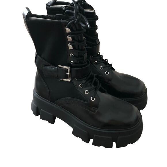 ALDO Grandleap Bootie Buckled Combat Black NEW 8.5 US - Picture 4 of 10